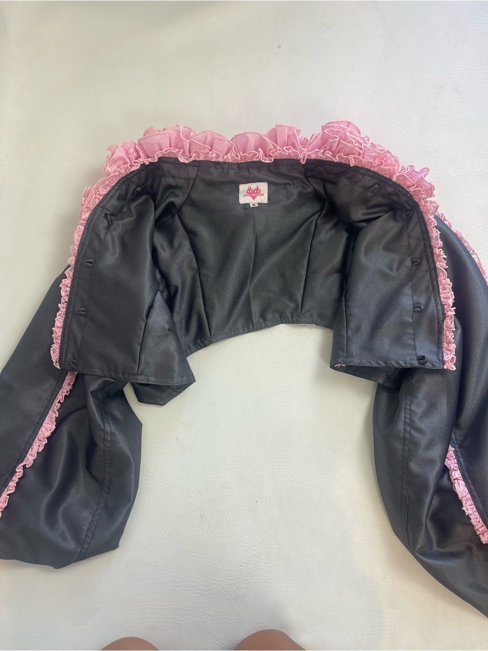 Bye Bambi Gray Pink Ruffle Cropped Bolero Jacket AU 8 US 4 Y2K - Picture 8 of 11
